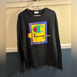 Unisex Champion Black Shirt with Multicolor Logo, Men’s Medium & Women’s Large